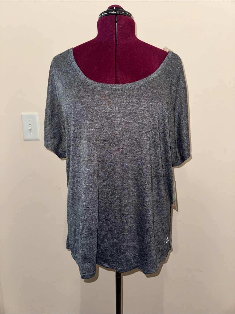 Balance Collection Women’s Grey Scoop Neck Short Sleeve Top Cross Back